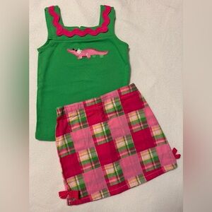 Gymboree Green Alligator Tank Top and Pink Plaid Skirt Set Girls Size 6